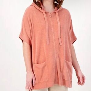 Barefoot Dreams CozyChic Ultra Lite Short Sleeve Zip Up Hoodie Whisper Pink S/M